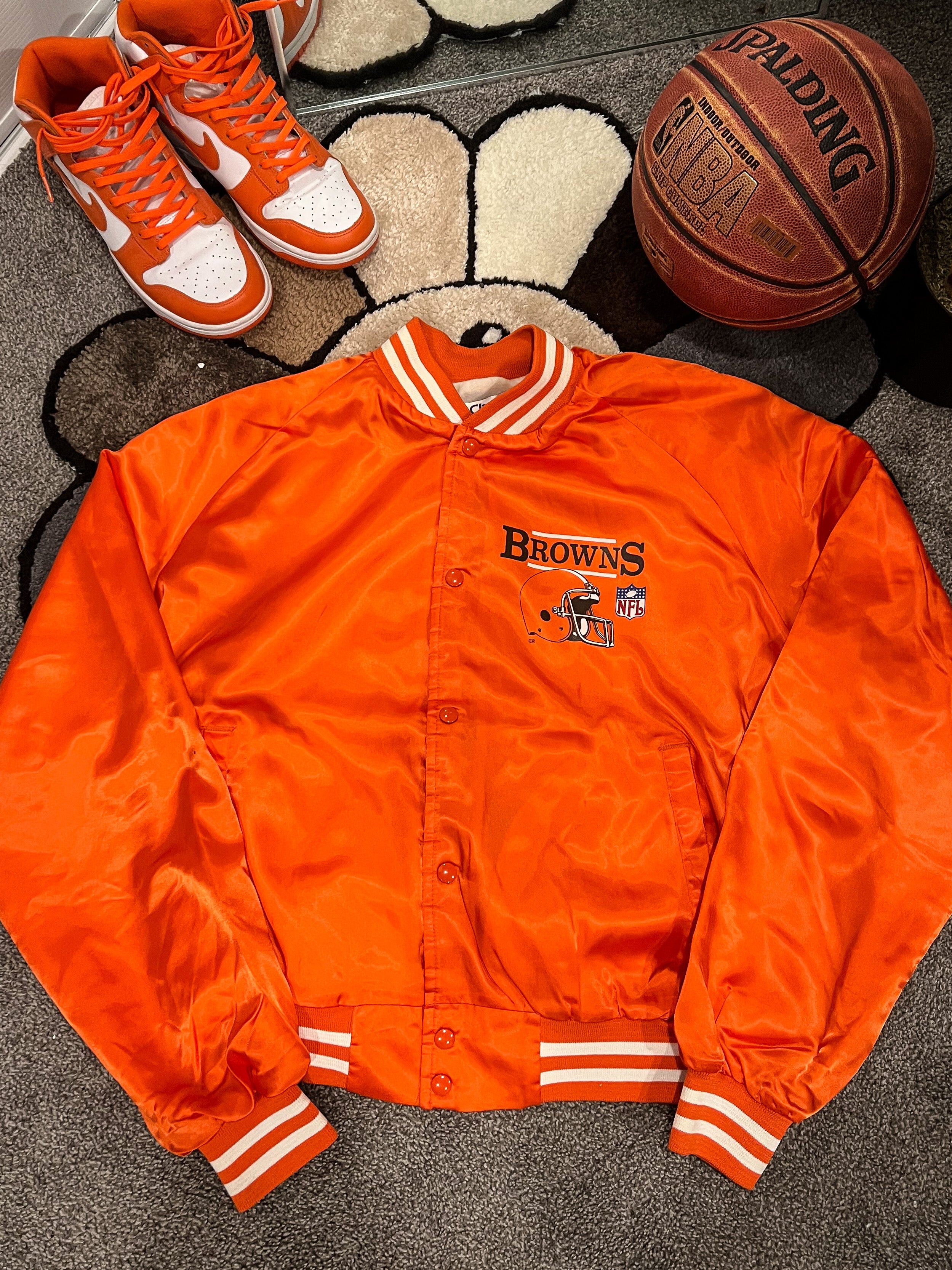 Cleveland Browns Locker Room Throwback Brown/Orange Varsity Satin Jacket